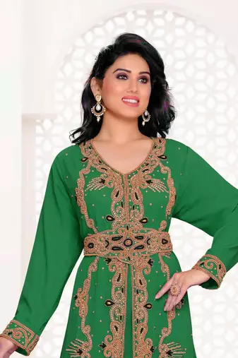 Dark Green color full sleeves Handmade Moroccan Kaftan
