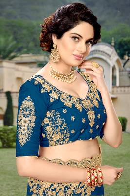 Trendmalls Morpeach Silk Heavy Embroidery Work Bollywood Saree With Blouse 7