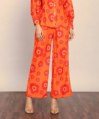 Orange floral printed relaxed pant 1