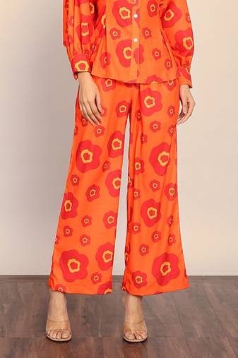 Orange floral printed relaxed pant
