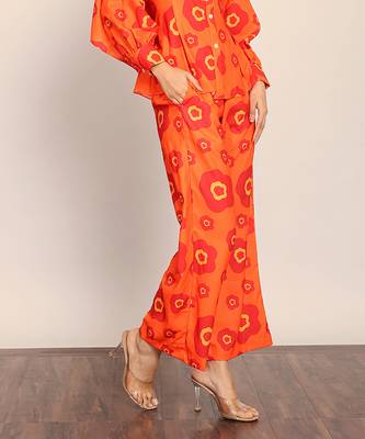 Orange floral printed relaxed pant 4