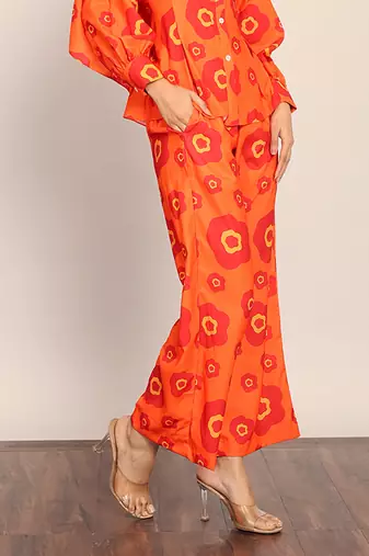 Orange floral printed relaxed pant