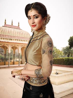Trendmalls Light Black Silk Fabric Embroidery Designer Indian Wedding Saree with Blouse 6