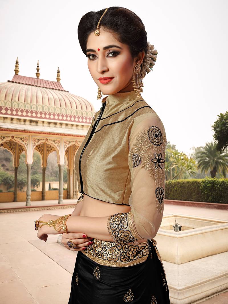 Trendmalls Light Black Silk Fabric Embroidery Designer Indian Wedding Saree with Blouse