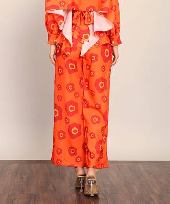 Orange floral printed relaxed pant 5