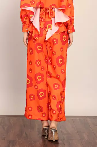 Orange floral printed relaxed pant
