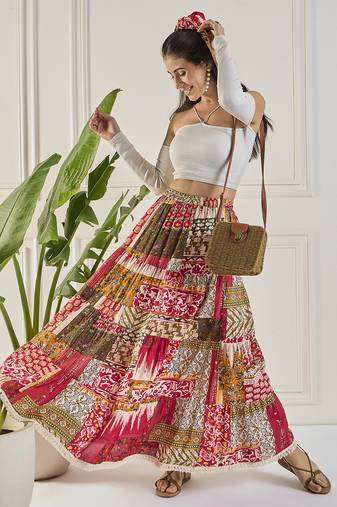 Winered women longline tiered skirt