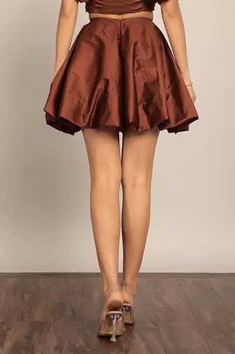 Coffee brown western cotton relaxed mini skirt
