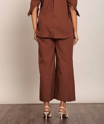 Brown solid relaxed pant 5