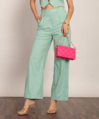 Mint green solid relaxed pant 1