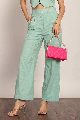 Mint green solid relaxed pant