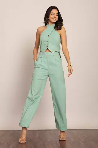 Mint green solid relaxed pant