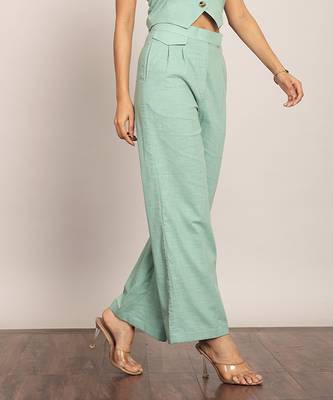 Mint green solid relaxed pant 4