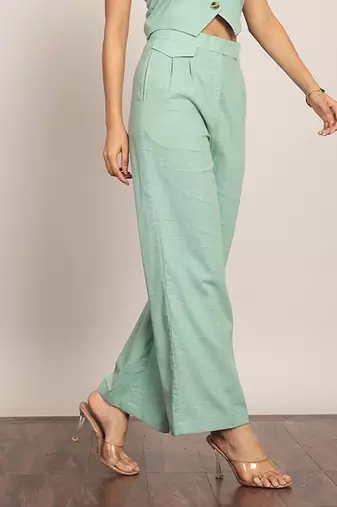 Mint green solid relaxed pant
