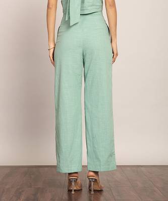 Mint green solid relaxed pant 5