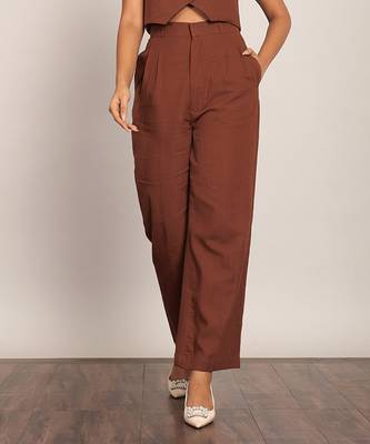 Brown solid relaxed pant 1
