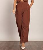Brown solid relaxed pant