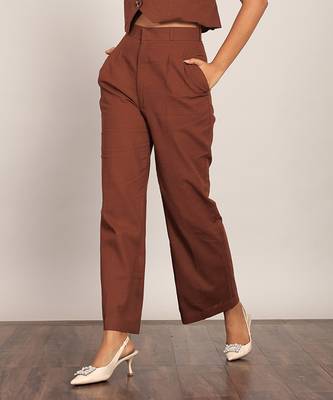 Brown solid relaxed pant 4