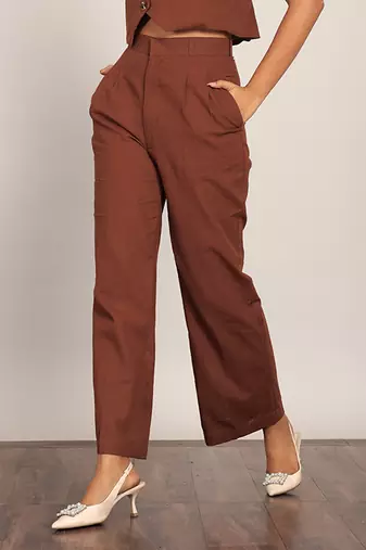 Brown solid relaxed pant