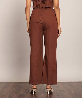 Brown solid relaxed pant 5