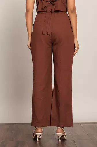 Brown solid relaxed pant