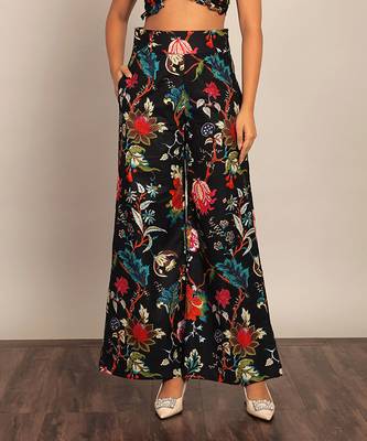 Black and multicolor floral printed relaxed pant 1