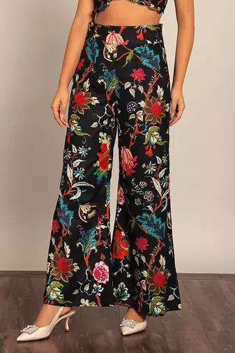 Black and multicolor floral printed relaxed pant