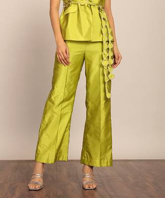 Green solid relaxed pant 1