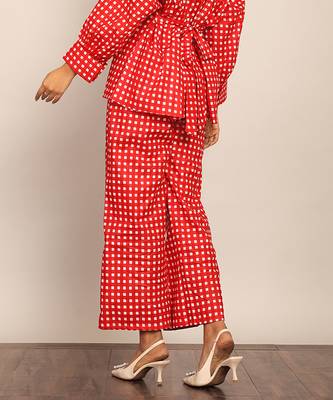 Red geometric print relaxed pant 4