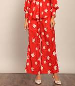 Red and white floral print relaxed pant