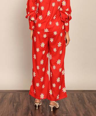 Red and white floral print relaxed pant 5