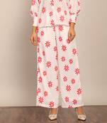 White and red floral print relaxed pant