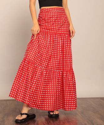 Red western cotton relaxed long skirt 1