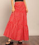 Red western cotton relaxed long skirt