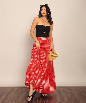 Red western cotton relaxed long skirt 3