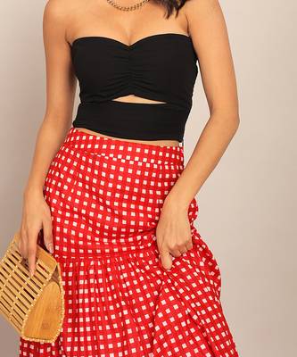Red western cotton relaxed long skirt 4