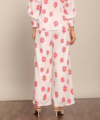 White and red floral print relaxed pant 5
