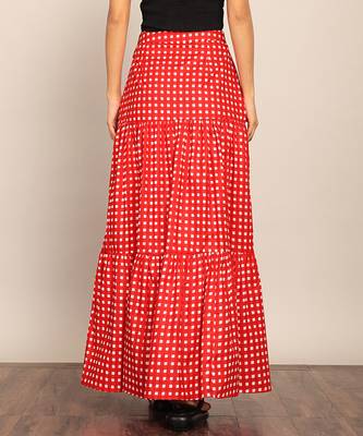 Red western cotton relaxed long skirt 5