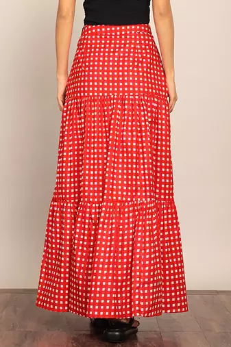 Red western cotton relaxed long skirt