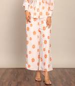 White and orange floral print relaxed pant