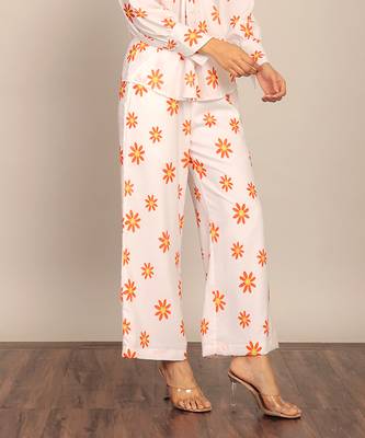 White and orange floral print relaxed pant 4