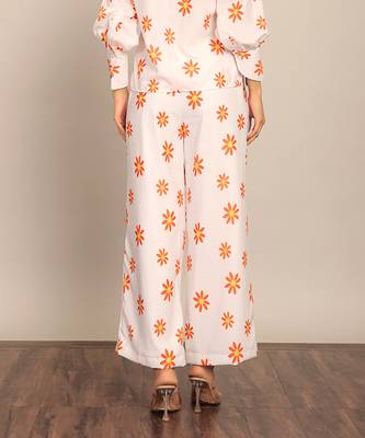 White and orange floral print relaxed pant 5
