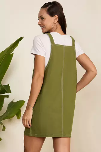 Winered wowen olive pinafore dress
