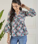 Winered women printed ruched v-neck top