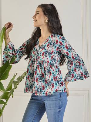 Winered women printed ruched v-neck top 3