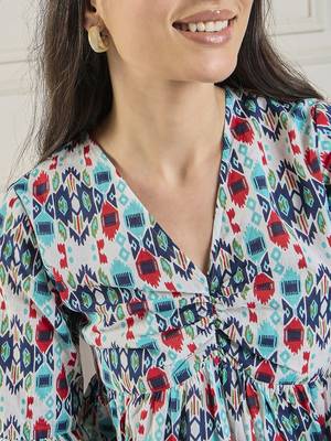 Winered women printed ruched v-neck top 4