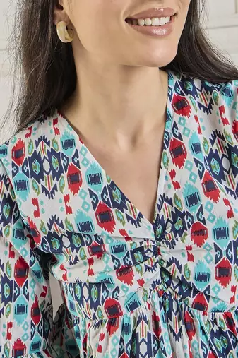 Winered women printed ruched v-neck top