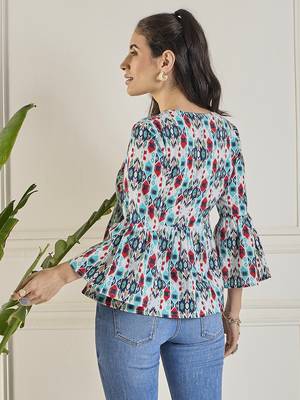Winered women printed ruched v-neck top 5