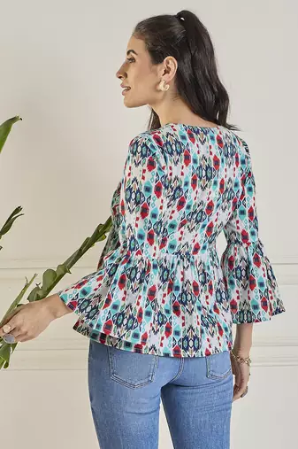 Winered women printed ruched v-neck top