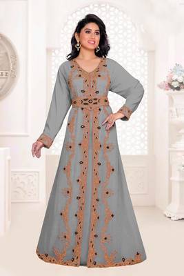 Grey color full sleeves Handmade Moroccan Kaftan 1